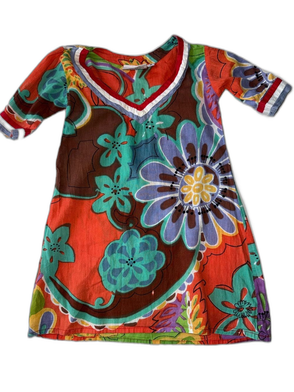 Baby Girls Dress Size 2T Floral V-Neck 100% Cotton Multicolor !